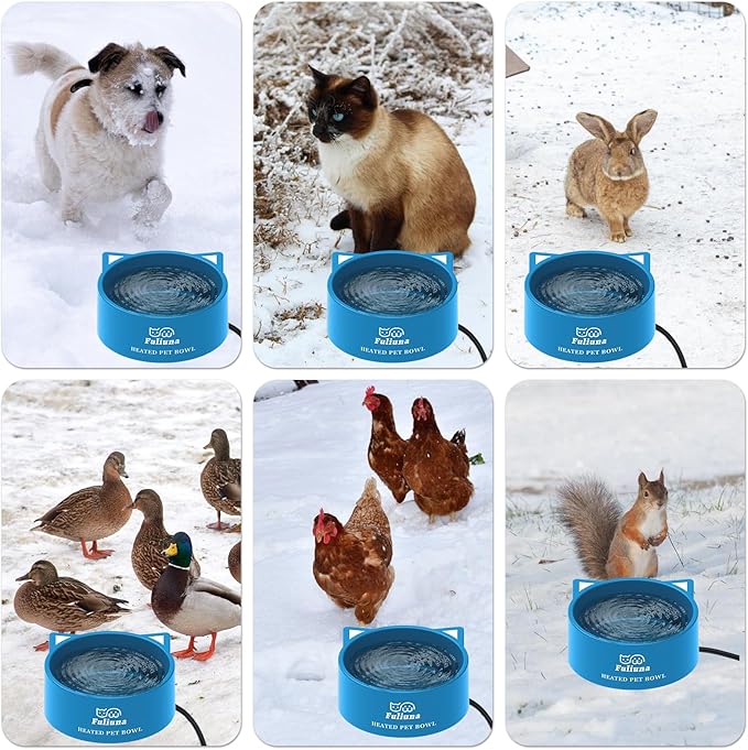 3.2L Large Heated Water Bowl, Outside Heated Dog Dish with Chew Resistant Power Cord, Thermal Bowls Provide Drinkable Water in Winter, Anti-Slip Pet Bowls for Dog Cat Rabbit Chicken Duck Blue