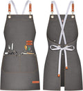 Teskyer Kitchen Cooking Apron with Pockets, Water Oil Resistant, Canvas Cross Back Aprons for Men Women Chef Server
