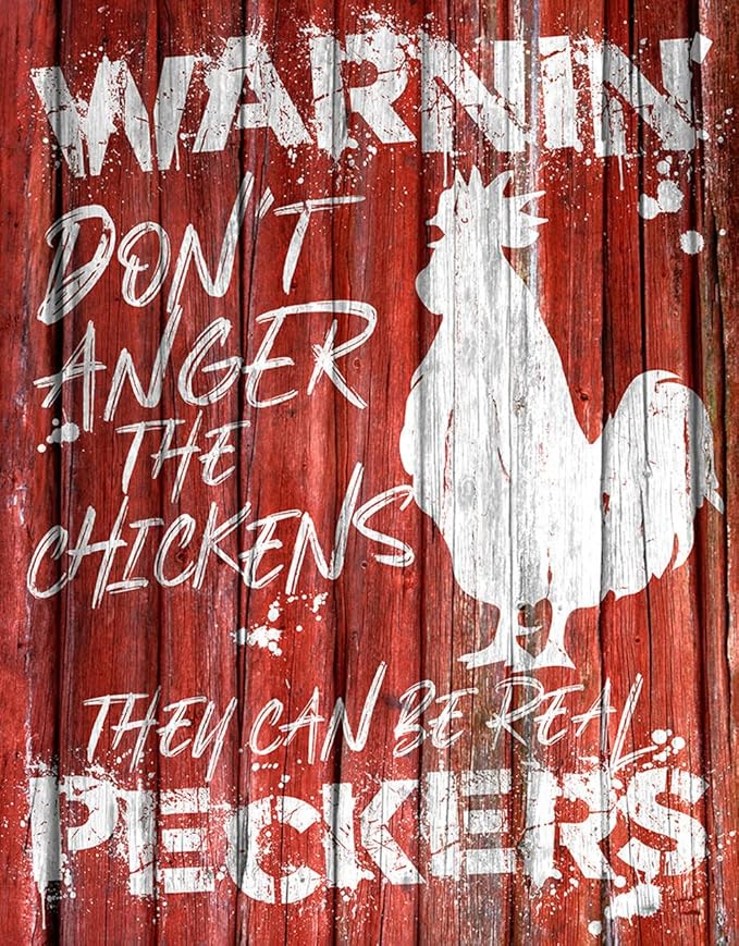 Desperate Enterprises Chicken Warning Tin Sign - Nostalgic Vintage Metal Wall Decor - Made in USA