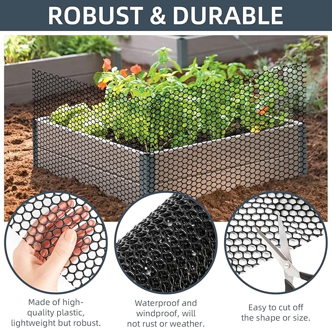Plastic Wire Mesh Fence, 15.7IN x 50FT Versatile Fencing Netting for Poultry and Animal Barrier With 150 Zip Ties - Garden & Farm, Black