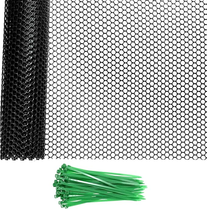 1-Pack Floral Chicken Wire Mesh, 15.7 in x 9.8 ft Plastic Hexagonal Chicken Wire Fencing with 50 Garden Ties for Poultry Netting/Garden/Plant Protection [Black]