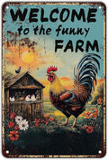 Chicken Decor Vintage Chicken Coop Signs Welcome To My Funny Farm Sign Retro Rooster Decor for Home Garden Outdoor Yard Farmhouse 12x8 Inch