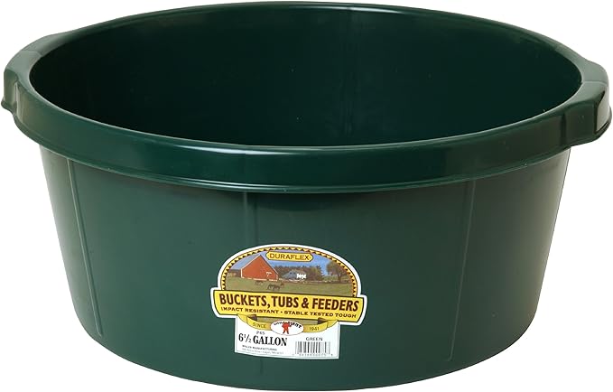 Little Giant® Plastic All-Purpose Tub | Plastic Pond Tub | Feed Tub | Durable Plastic Livestock Feeding Pan with Hand Grips | Made in USA | 6.5 Gallons | Green
