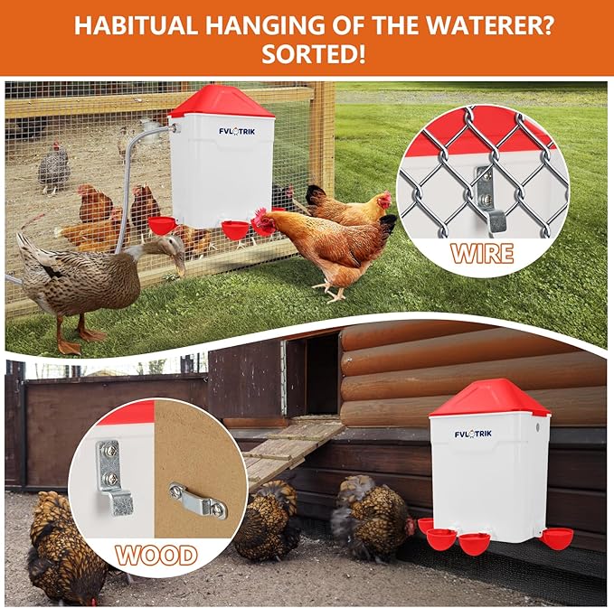 3 Gallon Automatic Chicken Waterer for Hands-Free Hydration, Float-Controlled Chicken Watering System with Leak-Proof Design, 2.75" Cups for All Poultry, 60" Hose for 3/4" Connections