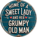 AWISZZZ Home of Sweet Lady Grumpy Man Metal Sign 8x8in Round Rustic Plaque for Porch Wall Decor Couples Humor Gift
