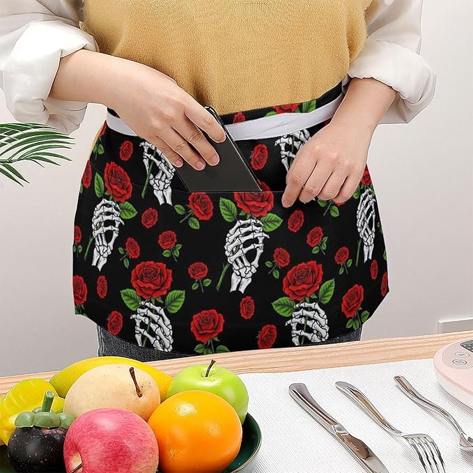 Server Apron with 3 Pockets Waist Waiter Waitress Half Apron Short Aprons