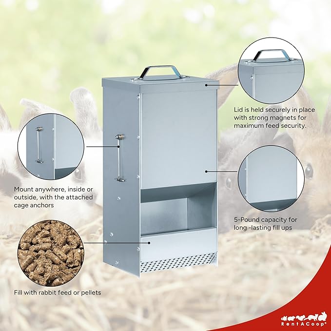 RentACoop 5 Pound Metal Trough Feeder for Rabbits, Guinea Pigs, Ferrets, and Other Small Animals