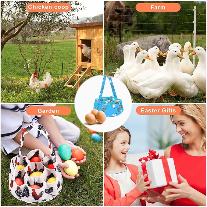 2 Pcs Egg Collecting Apron Chicken Gathering Basket with 7 Pouches Fresh Egg Holding Apron with 11 Pockets EW03