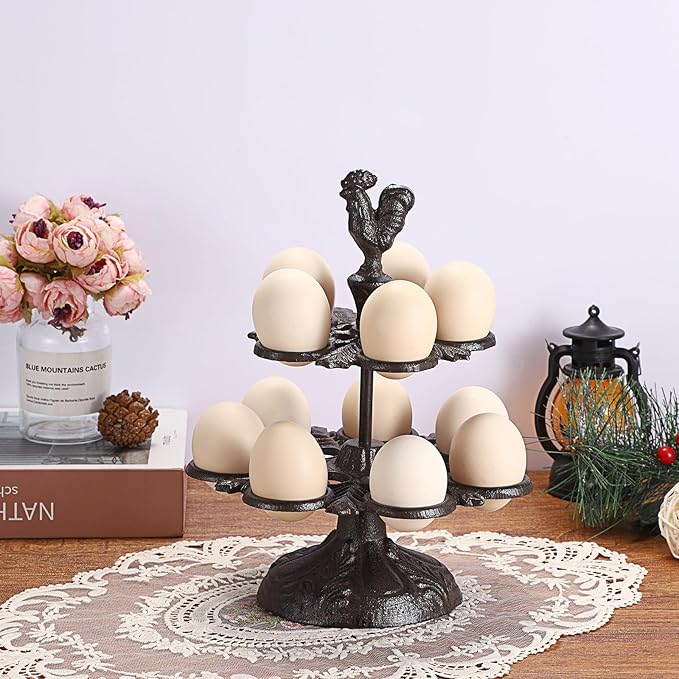 Heavy Duty Cast Iron Egg Holder Countertop - Vintage Egg Holder Stand for Fresh Eggs, Retro Egg Storage Rack, Easter Egg Display Holder for Kitchen & Dining Countertop Decor