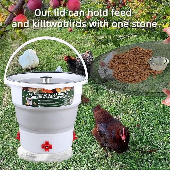 Foldable 2.3 Gallon Chicken Water Bucket, Hanging Type, Suitable for Chickens, Pigeons, Quails, and Other Large Animals 1Pcs.