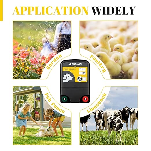 AC10 Electric Fence, 2-Mile/ 8 Acres Electric Fence Charger for Preventing to Prevent Bears, Raccoons, Skunks Intruding, Electric Fence Energizer Output Voltage 5000 v 0.12 Joule