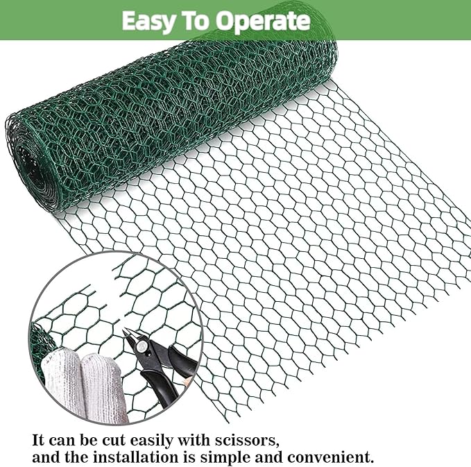 Chicken Wire for Floral Arrangements (Green, 15.7 x 236 Inch), 0.6 Inch Hexagonal Galvanized PVC Coated Netting Fence for Crafts, Poultry, Garden,Sturdy Roll Plant Protector