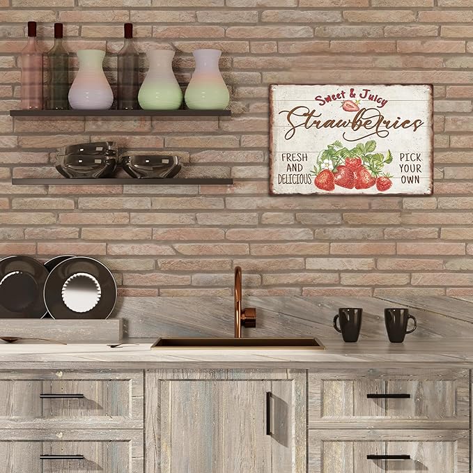Sanwarm Metal Sign 8X12 Inch, Strawberry Leaves Flower Vintage Tin Sign Wall Art Decor for Home, Living Room, Kitchen, Garden, Bedroom, Office, Hotel, Cafe And Pub Decoration