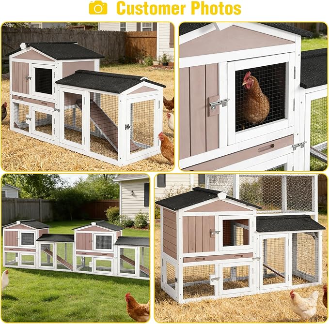 Aivituvin Chicken Coop for 2 Chickens, Outdoor Wooden Rabbit Hutch Hen House Poultry Quail Cage with Weatherproof Asphalt Roof, Leakproof Pull-Out Tray for 2 Rabbits or Small Animals