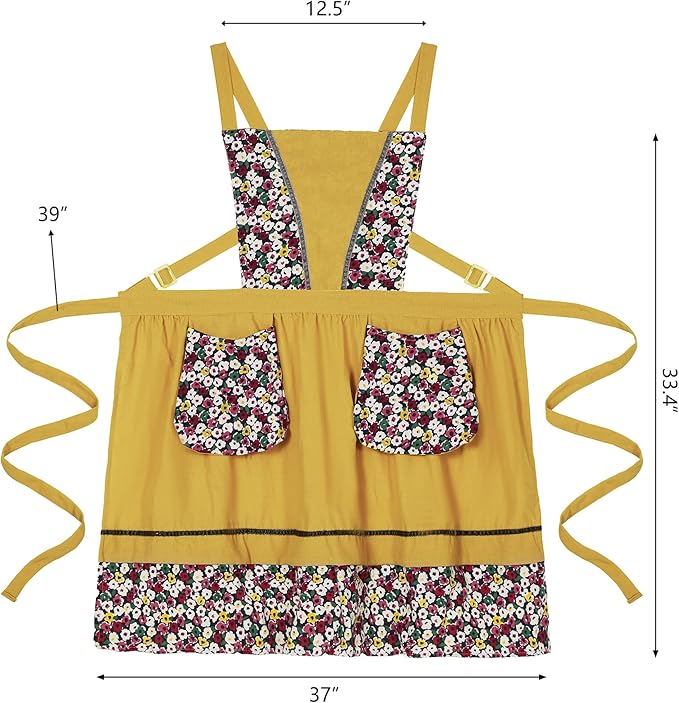 Kitchen Aprons for Women with Pockets Cute Vintage Chef Pinafore Apron for Gardening Cooking Baking Painting
