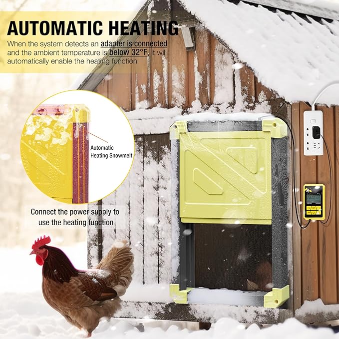 Aivituvin Automatic Chicken Coop Door Opener with Heating and Anti-Pinch Function Solar Powered Auto Chicken House Run Door Black