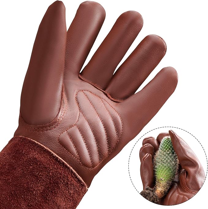 Thorn Proof Gardening Gloves for Men & Women, Long Cowhide Leather Rose Pruning Gloves with Forearm Protection, Puncture Resistant Gauntlets for Cacti, Blackberries & Yard Work(chocolate brown,Medium)
