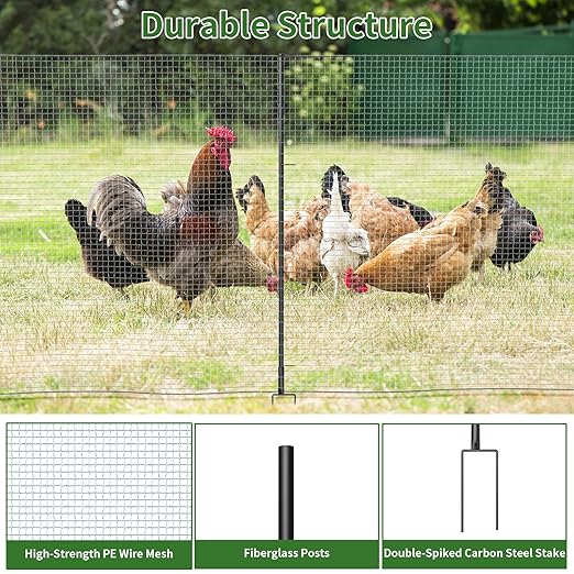 Non Electric Fence Netting, 40" x100' Portable Movable Livestock Nets Mesh for Chickens,Goats, Sheep, Dog, All-Purpose Fencing for Backyards, Homesteaders, Farms Ranches, and Gardens