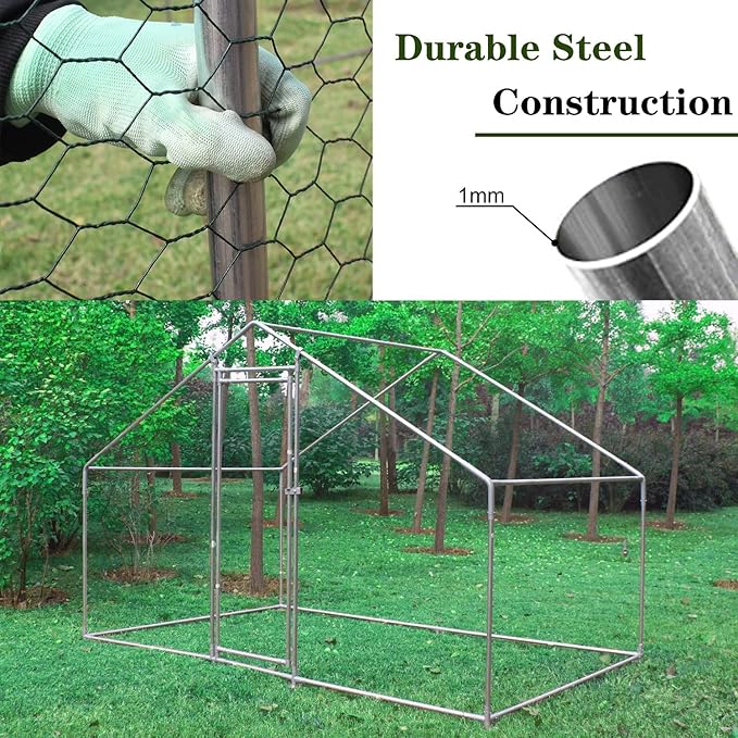 IchbinGo Large Metal Chicken Coop with Waterproof Cover, Walk-in Metal Poultry Cage Spire Shaped Coop, Chicken Run Duck House with Anti-UV Cover for Outdoor Backyard Farm (10' L x 6.6' W x 6.56' H)