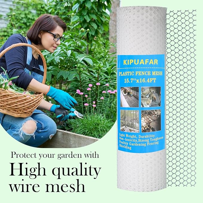 Pet Proof Barrier Net, White Plastic Chicken Wire Mesh Fencing 15.7IN x 16.4FT, Balcony Cat Safety Net & Garden Snake Barrier, Heavy Duty Protection for Chicken Coops, Rabbit Hutches, Dog Kennels