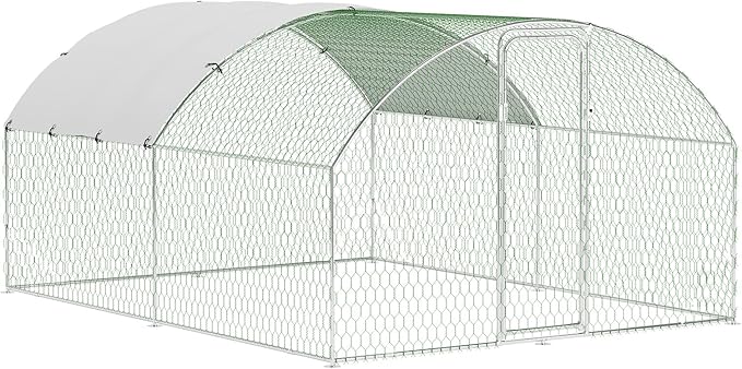 Garvee Metal Chicken Run, 9.8 x 13.1 x 6.6 Ft Metal Chicken Coop for Yard with Waterproof and Anti-Ultraviolet Cover, Dome Roof Walk in Chicken House, Poultry Cage for Hen, Duck and Rabbit