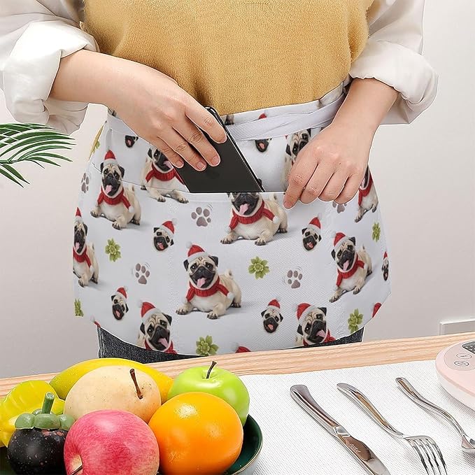 Unisex Apron for Cooking Server Waitress Half Waist Apron with 3 Pockets