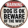 AWISZZZ Beware Of Wife Metal Sign 8x8in Round Humorous Plaque for Garden Gate Wall Decor Couples Warning Gift