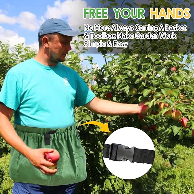 Gardening Apron Harvest Apron with Pockets, Green Garden Apron, Adjustable Waist Belt