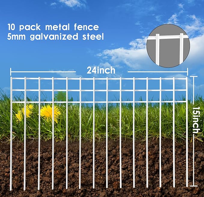 24x15-inch No Dig Animal Barrier Fence, 20 Pack White Dig Protective Fence with 2 inch Spike spacing, Dog/Rabbit/Groundhog Underground Defence, for Outdoor Garden Patio