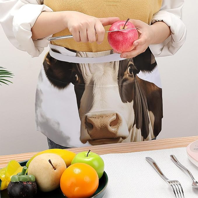 Apron for Men Women Adjustable Farm Animal Cow Printed Waterproof Apron Bib Apron with 3 Pockets Cooking Kitchen Aprons