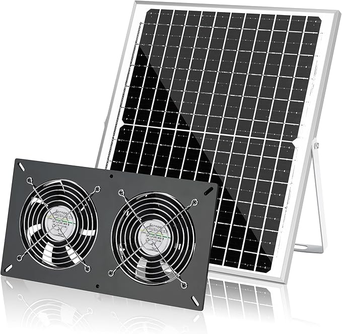 Solar 2 Fan Kit, Waterproofed Solar Powered Fans for Outdoor Chicken Coop, Greenhouse & Shed Intake or Exhaust Air