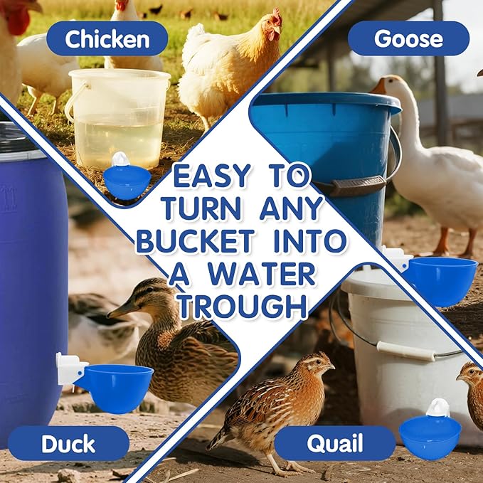 Chicken Waterer Cups,8 Packs Automatic Chicken Water Feeder Suitable for Chicks, Duck, Goose, Turkey and Bunny | Poultry Water Feeder Kit (Blue)