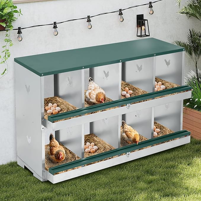 GarveeLife Chicken Nesting Box, 10 Compartments Nesting Box for Chickens, Two-Tier Steel Chicken Egg Laying Box with Large Vented Holes Wall Mounting for Easy Egg Collection