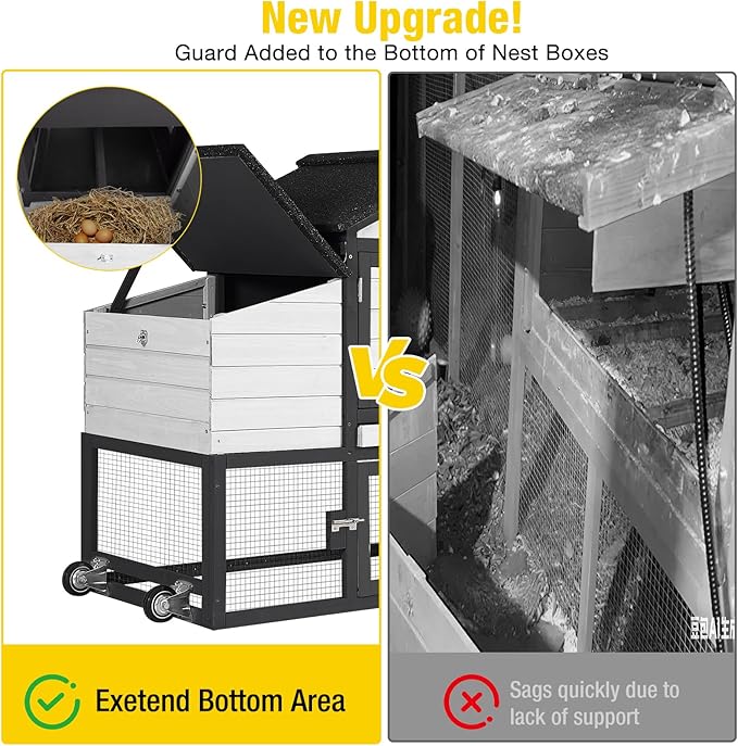 Aivituvin Chicken Coop with Run and Wheels, Mobile Outdoor Hen House Wooden Poultry Cage with Waterproof Roof (Black, AIR23)