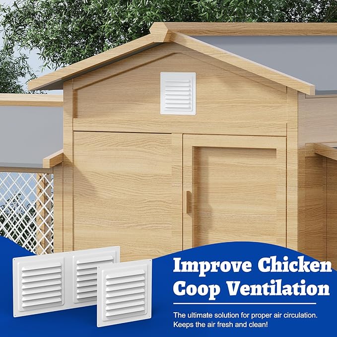 Chicken Coop Metal Wall Vent, 6" x 6" Metal Shed Vent with Built-in Screen for Anti-Debris, Louver Vent Grille for Chicken Coop, Hen House, Poultry Cage, Rabbit Hutch, White