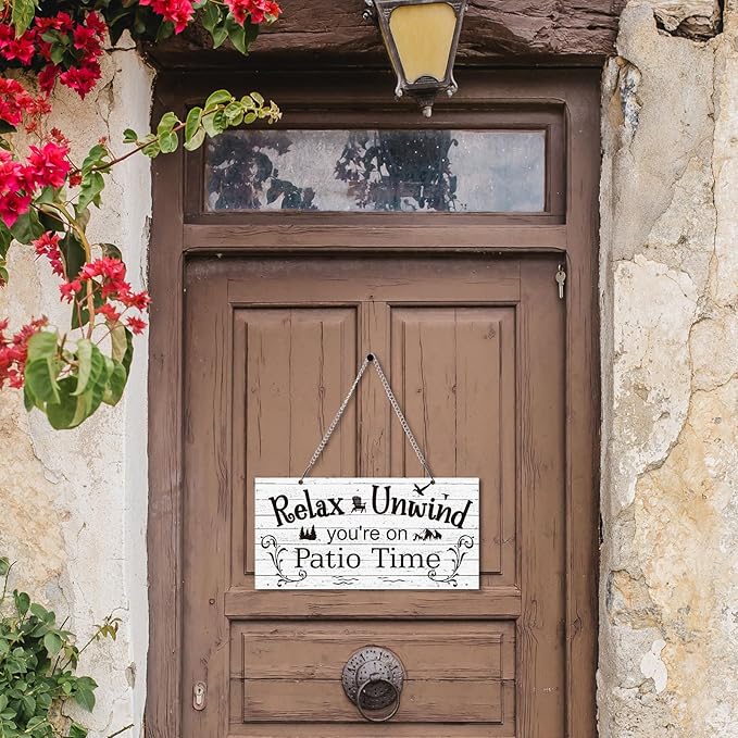 Hotop Patio Decor Patio Sign Decorations Outdoor Metal Porch Wall Decor Rustic Farmhouse Wall Art for Backyard Porch Balcony Gazebo Accessories(12 x 6",White)