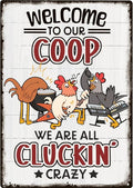Welcome To Our Coop Funny Chicken Sign-Funny Metal Chicken Tin Sign for Home Farm Chicken Coop Farmhouse Kicthen Garden Decor 8 X 12 Inch