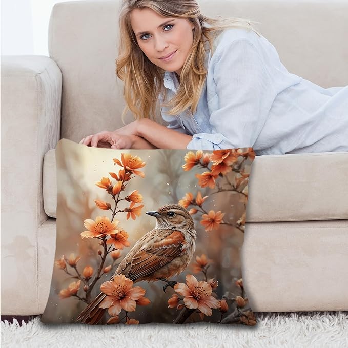 Vintage Floral Bird Spring Pillow Covers 18x18, Bird Decor for Home, Cottagecore Floral Botanical Birds Nature Throw Pillow Covers for Home Living Room Bedroom