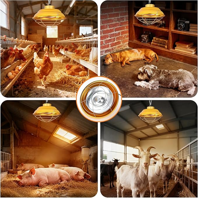 600W Chicken Coop Heaters Lamp, Waterproof Heat Lamp for Chickens with 2-Stage, Brooder Heater for Chicks with Chain for Indoor & Outdoor Use Heating Lamps for Chicken Livestock Dog Sheep Pet