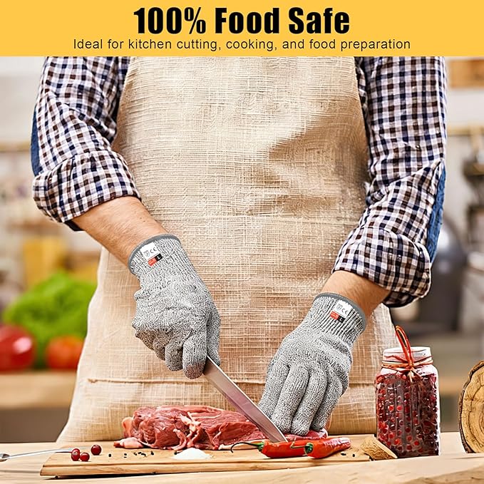 2 Pairs Cut Resistant Gloves Level 5 Protection, Food Grade Cut Proof Gloves, Safety Anti Cutting Glove