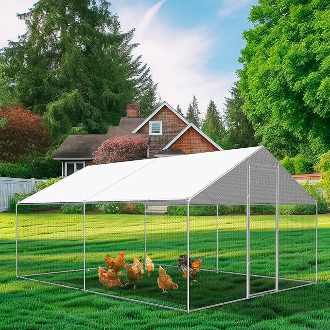 Chicken Coop Cover Waterproof, 11.5 * 6.5 FT Chicken Run Tarp with Ball Bungees Cords, UV Shade Cloth for Yard Large Chicken Coop, Walk-in Chicken Run Pen, Duck Coop Tarp Replacement (2 Pack,White)
