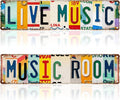 2Pcs Vintage Music Room Sign Decor Musical Metal Tin Sign 4 X 16 Inches Street Signs Live Music Posters for Room Home Bar Studio Coffee Wall Decor Gifts for Musicians