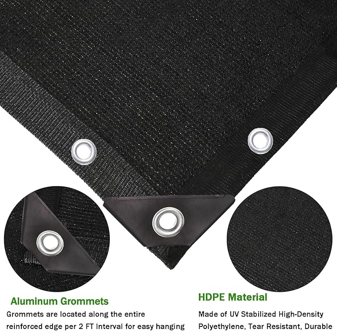 90% Heavy Duty Shade Mesh Tarp Shade Cloth Taped Edge with Grommets - for Outdoor Plant Cover,Patio,Tomatoes Barn Kennel,Greenhouse (Black, 6 ft X 18 ft)