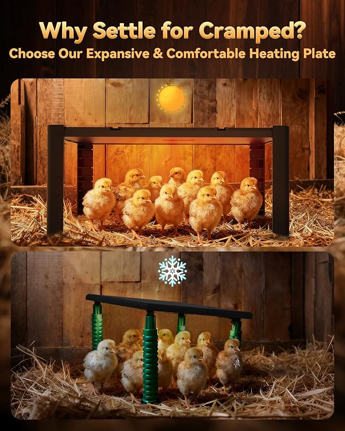 PETNF Chicken Coop Heater & Chick Heat Plate - 11.8x15.8in for Hen Warmth & 10-20 Chicks, 3-Way Adjustable Stand, 95-167°F 140W Efficient Heating, Durable Safe for Brooders/Coops, Farmers & Pet Owners