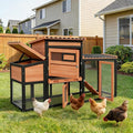Chicken Coop, Large Wooden Chicken Coop with Nesting Boxes & Run Cage for 2-3 Chickens, Outdoor Hen House Poultry Hutch Rabbit Cage with No-Slip Ramp & Pull-Out Tray for Backyard Farm