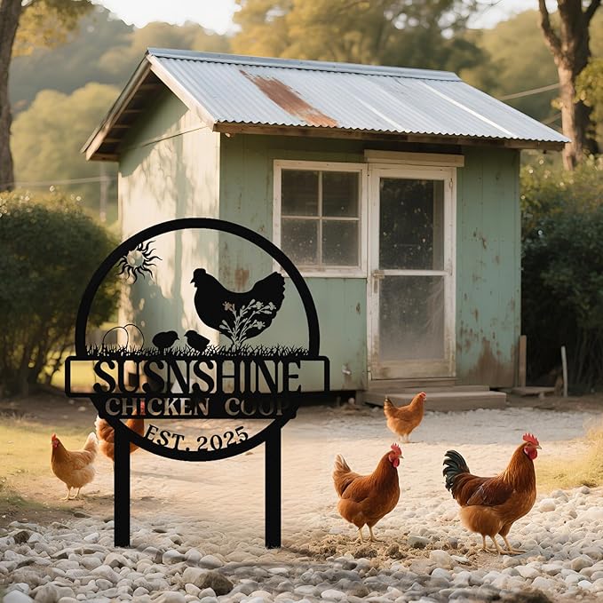 Personalized Chicken Coop Sign – Custom Metal Name Farm Sign, Outdoor Hen House Décor, Rustic Garden Lawn Plaque, Customizable Chicken Farm Sign with Name & Established Date, Unique Gift