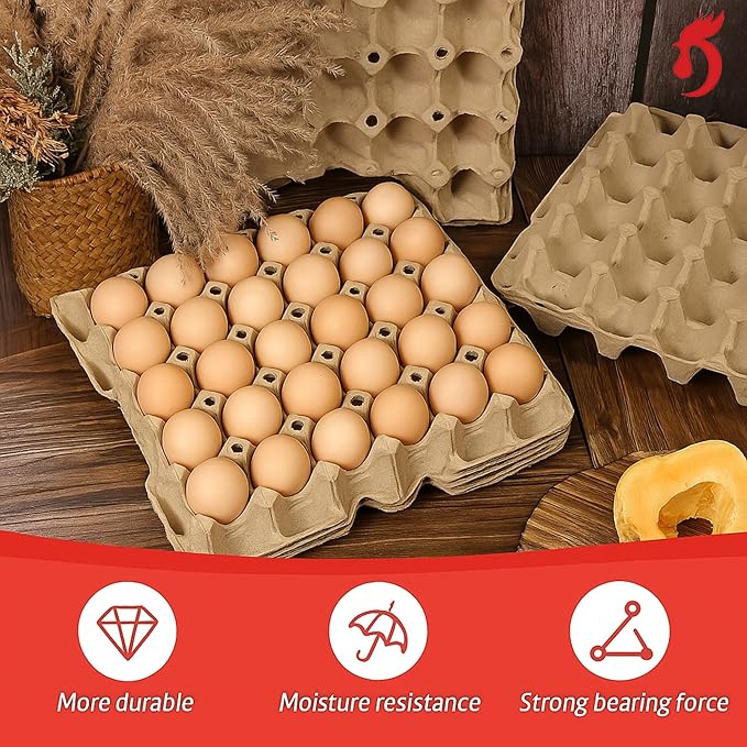 65 Pack Egg Cartons Crates Bulk - 30 Cell Pulp Fiber Egg Flats Reusable Stackable Cardboard Tray for Home Storing Packing Roach Colony Soundproofing