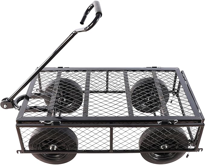 Wagon with Removable Sides - Can be Used in Farms, Warehouses etc - Dump Cart - Solid Black Wheels