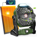Rechargeable Solar Powered Fan, [Max 40H Runtime] Solar Camping Fans & Led Lantern,8-inch Portable Fan with Solar Panel,Battery Operated Powered Outdoor Tent Fans for Camping Essentials Accessories