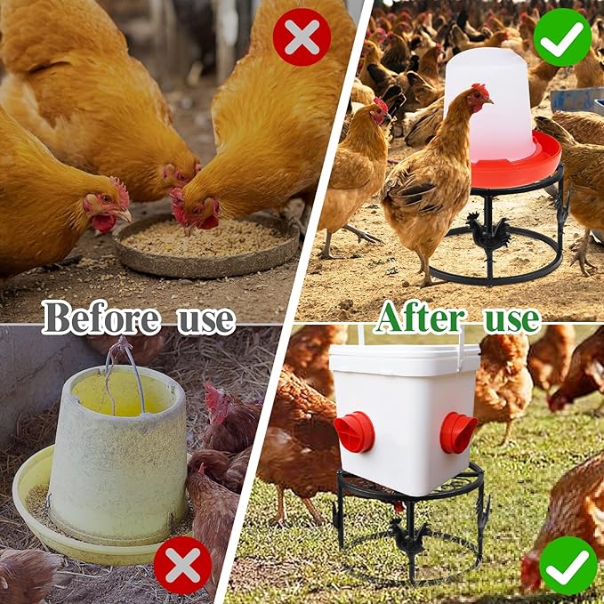 Metal Stand for Chicken Feeder Waterer, Heavy Duty Poultry Water Feeder Stand Holder with Basin, Rustproof Iron Chicks Feeding Buckets Support Shelves for Cat Dog Bowl Indoor Outdoor